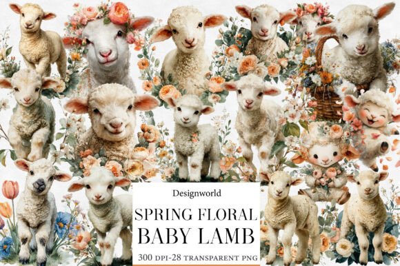 Download Watercolor Spring Floral Baby Lamb Png - Lamb png Collection