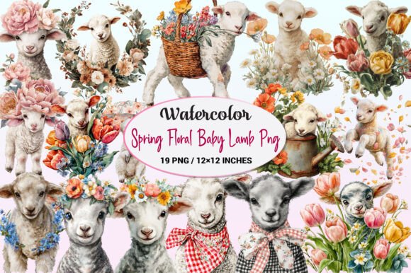 Download Watercolor Spring Floral Baby Lamb Png. - Lamb png Collection